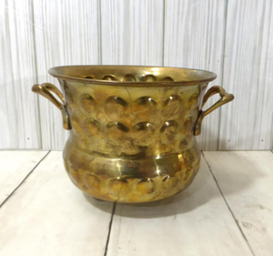 Rustic Brass Tabletop <b>Vase</b> With Hammered Texture Round Shape Handmade For Floral Display convex dot pattern metal pot - Product Image 1