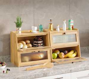 Ensemble de boîtes à pain modulaires en bambou avec portes en verre cannelé, empilables, 2 niveaux, pour comptoir, rangement alimentaire, organisateur - Product Image 1