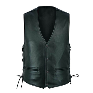 Chaleco de Motociclista de Cuero Genuino Transpirable con Cuello Mao, Tallas Grandes, Ropa Exterior Casual de Otoño para Hombre - Product Image 1