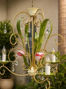 Elegant Gold Metal <b>Chandelier</b> With Floral Design And <b>Crystal</b> Drops For Indoor Lighting Decorations - Product Image 1