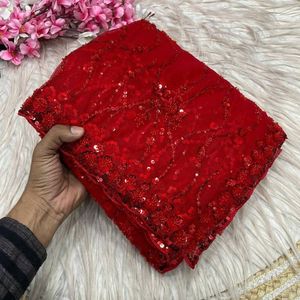 ผ้าส่าหรีสไตล์บอลลีวูดแบบตาข่ายลายผีเสื้อ ประดับเลื่อม ปักลาย C-Pallu พร้อมขอบลายอาร์โค  ชุดส่าหรีแบบยังไม่เย็บติดเสื้อ - Product Image 3