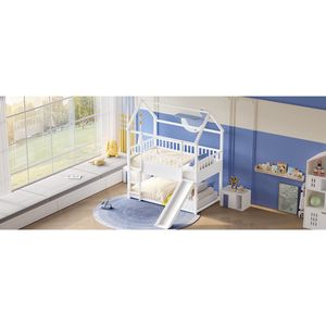 Letto a Castello Convertibile con Scivolo e Scaletta, Letto a Terra Singolo Sopra Singolo con Ringhiera di Sicurezza, Letti per Bambini - Product Image 5