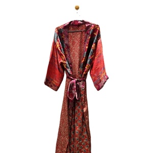 Vestido Kimono Floral Vintage de seda India para mujer, ropa de verano de playa Bohemia Hippie con cierre de cintura elástica, bata Kimono - Product Image 1