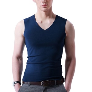 Custom High Quality Men's Fitness Wear Tank <b>Top</b> Vest Solid Color V-Neck Undershirt for Men - Product Image 4