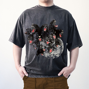 เสื้อยืดพิมพ์ลายสกรีนลายการ์ตูนสไตล์เรโทรลำลองผ้าฝ้าย 280 กรัม แนวฮิปฮอปอเมริกันแบบครอส-บอร์เดอร์ แขนสั้น ระบายอากาศได้ดี - Product Image 6