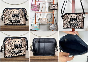 กระเป๋าหนังสะพายข้างสไตล์วินเทจตะวันตก 777 Lucky Hand Tooled ลายดอกไม้ พร้อมสายปรับได้ กระเป๋าสะพายไหล่ผู้หญิงสุดเก๋ - Product Image 3