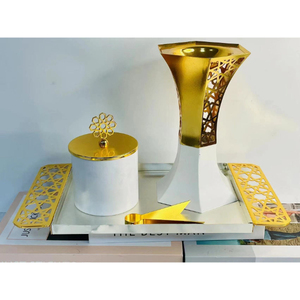 Juego de quemadores de incienso de metal dorado de la colección de diseñador con tapa y bandeja para aromaterapia, quemador decorativo para el hogar, quemador de carbón. - Product Image 1