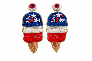 Pendientes de Flip-Flop Rojos, Azules y Blancos, Pendientes Llamativos, Pendientes Patrióticos con Cuentas, Pendientes Hechos a Mano con Cuentas de Semillas - Product Image 6