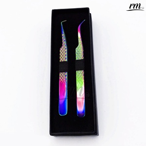 RMI <b>Rainbow</b> Titanium Eyelash Extension Fiber Tip Tweezers Custom 90 Degree Curved Lash Extension Tweezer Set with <b>Card</b> Box - Product Image 5