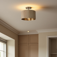 Plafonnier semi-encastré SIMIG, luminaire en forme de tambour doré avec abat-jour en tissu doré pour salon, chambre à coucher, salle à manger