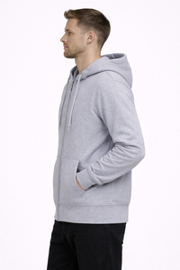 Sudadera con Capucha para Hombre, Color Gris Claro, Cierre Completo, Felpa de Algodón Clásica, Corte Regular, Cómoda para Uso Diario en Invierno - Product Image 2