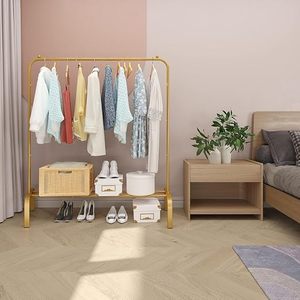 Minimalist Standing Metal Clothing Rack <b>With</b> <b>Shoe</b> Shelf Double Tier <b>Wardrobe</b> <b>Storage</b> Holder Durable Baking Paint Finish - Product Image 5