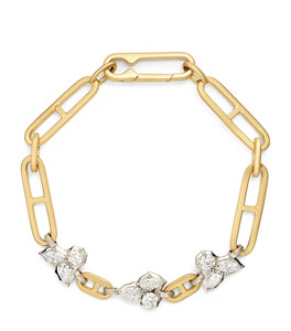 Yellow Gold Diamond <b>Flower</b> <b>Bracelet</b>, Poppy Inspired Floral Diamond Chain <b>Bracelet</b>, 18K Gold Platinum Station <b>Bracelet</b> for Women - Product Image 1