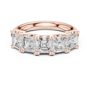 Anillo de compromiso de 5 piedras con diamante moissanita de corte Asscher, chapado en oro rosa sobre plata de ley, con banda de boda de corte escalonado para mujer - Product Image 1