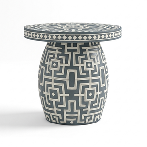 Mesa de centro industrial de color personalizado al por mayor con incrustaciones de hueso, taburete otomano hecho a mano con patrón geométrico para uso escolar y doméstico - Product Image 1