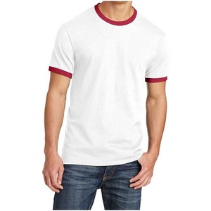 Camiseta Blanca de Manga Corta para Hombre con Ribete en Contraste Rojo, Corte Regular, Algodón Jersey, Diseño Casual con Cuello Redondo - Product Image 1
