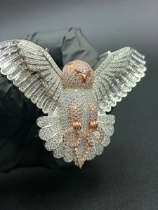 Colgante de Búho con Moissanita, Aleación de Plata 925, Cristal y Diamantes de Imitación, Colgantes con Temática Animal, Joyería Unisex de Regalo, Estilo Moderno - Product Image 3