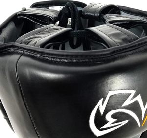 Protège-tête de boxe professionnel Rival en cuir PU noir avec fermeture auto-agrippante et double visière pour adultes unisexe - Product Image 4
