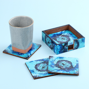 Posavasos de corcho al por mayor, posavasos de madera sobre estampado para servir té, Juego de 4 piezas, accesorios de cocina, posavasos de resina - Product Image 4