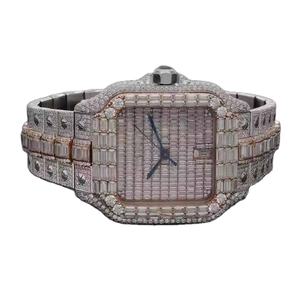 High End Round Luxury Gold VVS Moissanite Unisex Waterproof Classic Fashion Rainbow Baguette Diamond Iced <b>Wrist</b> Quartz <b>Watch</b> - Product Image 2