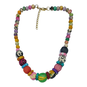 Collar Bohemio Chapado en Oro Hecho a Mano con Perlas de Imitación y Cuentas de Tela, Ecológico, con Diseño Geométrico - Product Image 4