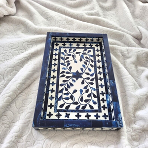 Plateau rectangulaire en os incrusté, artisanal, style Art déco indien, pour une décoration intérieure élégante et un cadeau raffiné - Product Image 2