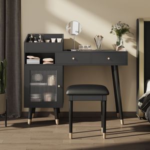Modern Space-Saving Makeup Vanity <b>Desk</b> with Drawers and Charging Port <b>Small</b> Dressing Table Set for <b>Small</b> Places - Product Image 2
