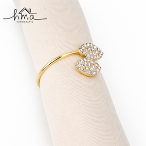 Luxury Brass Crystal Double Heart Napkin Ring Elegant Wedding Table Decor Decorative Dining Napkin Holder Accessories - Product Image 1