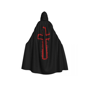 Manto Ceremonial de los Caballeros Templarios Ingleses, Poliéster Negro con Diseño de Cruz Roja - Product Image 1