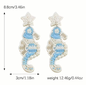 Pendientes de botón unisex de moda con cuentas de vidrio hechas a mano, estilo clásico de letras, con cuentas de semillas, en colores azul y amarillo, novedades - Product Image 3