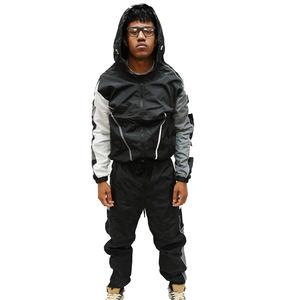 Ensemble de jogging unisexe décontracté d'été avec capuche et fermeture éclair quart, en nylon 2-en-1, coupe-vent, survêtement grande taille, couleur unie, respirant - Product Image 4