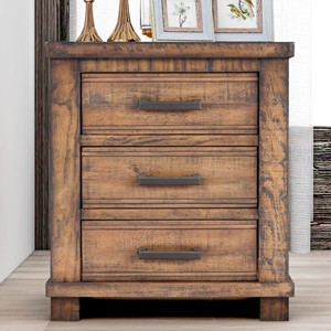 Vintage Rustic <b>Rectangle</b> Pine Wood Nightstand 3-Drawer <b>Side</b> <b>Table</b> Wholesale Moradabad - Product Image 1