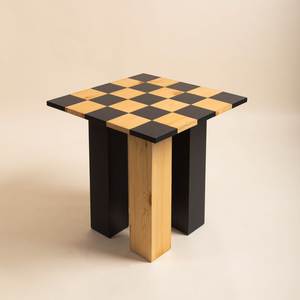 <b>Wooden</b> Square Checkerboard Stool Handmade <b>Rustic</b> Side Table Decorative Accent Stool End Table for Living Room Bedroom Home Decor - Product Image 3