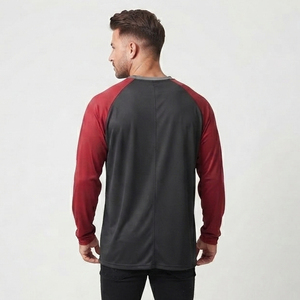 T-shirt homme col rond raglan à manches longues, style streetwear, décontracté, coupe oversize, pour le jogging - Product Image 2