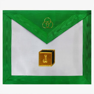 Scottish Rite AASR 5th Degree hand embroidered <b>apron</b> <b>white</b> leather green trim fine needlework ceremonial regalia symbolic appara - Product Image 5