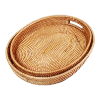 Rustikales Bohemian Handgewebtes Rattan Multifunktionales Servier- und Aufbewahrungstablett mit Strukturierter Oberfläche für Getränke Snacks Schmuck Geschirr