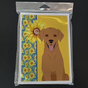 Whimsical Summer Sunflowers Red Fox Labrador Retriever Tarjetas de felicitación Pack 8 A7 Tamaño 5x7 Tarjetas de notas en blanco con sobres - Product Image 3