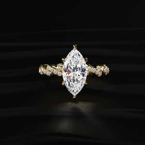 Anillo de Moissanita Marquise de 2ct Hecho a Mano, Piedra Incolora VVS, Banda de Oro Sólido Trenzado, Colección de Joyería Fina de Fabricante - Product Image 1