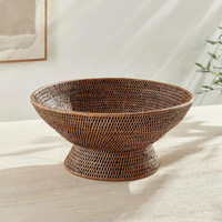 Cesta de Frutas em Rattan Artesanal com Pedestal, Fruteira Elevada Decorativa, Fornecedor do Vietnã, OEM ODM
