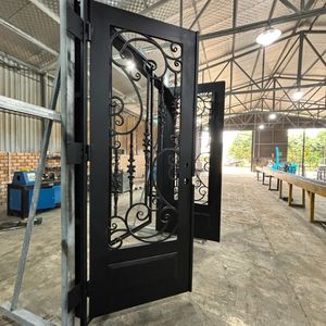 Portes d'entrée en fer forgé de luxe avec design en verre personnalisé pour les maisons et villas élégantes, entrée extérieure. - Product Image 5