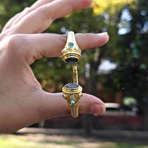 Nouveau bracelet ajustable en labradorite naturelle multicolore avec accent en calcédoine aqua miniature, plaqué or 18 carats, style bohème - Product Image 4