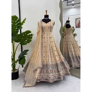 Vestido Anarkali de Chifón con Dupatta y Pantalón para Fiesta, Estilo Elegante - Product Image 1