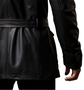 Wholesale Genuine <b>Leather</b> Long Coats for <b>Men</b> Premium Black Winter Outerwear Slim Fit Trench Style <b>Jacket</b> - Product Image 3