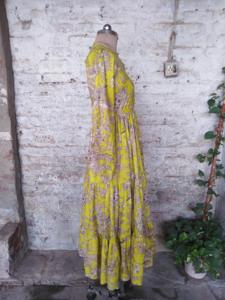 O Neck Cotton Floor Length <b>A</b> <b>LINE</b> <b>Dress</b> Long Sleeves Handblock <b>Pattern</b> Women's Daily Wear Embroidery Pocket Detail - Product Image 5