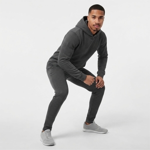 Ensemble de survêtement gris à capuche pour homme, couleur unie, décontracté, respirant, en coton, sweat-shirt et pantalon, coupe classique - Product Image 5