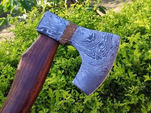 Hand-Forged Damascus Steel Tomahawk <b>Axe</b> | 17" Integral Hatchet with 6" Blade & Walnut Wood <b>Handle</b> | Viking Battle <b>Axe</b> - Product Image 5