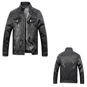 Blouson en jean pour homme, coupe droite, délavage clair, tendance, chaud, doublé polaire, épais, décontracté, pour le printemps - Product Image 1