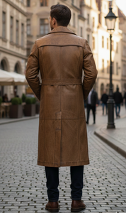 Manteau long épais vintage en cuir véritable de qualité supérieure pour homme avec fermeture boutonnée à couches multiples, imperméable et respirant, 100 % rembourré - Product Image 3