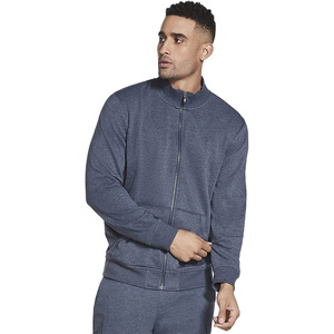 Sweat-shirt bleu à fermeture éclair pour homme, couleur unie, coupe décontractée, col montant, manches longues, tricoté, pour l'automne - Product Image 2