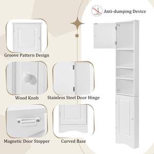 Armadio bagno alto bianco due porte unità d'angolo Multi-funzionale scaffali regolabili ripiano aperto (vecchio SKU WF294602AAK) - Product Image 3